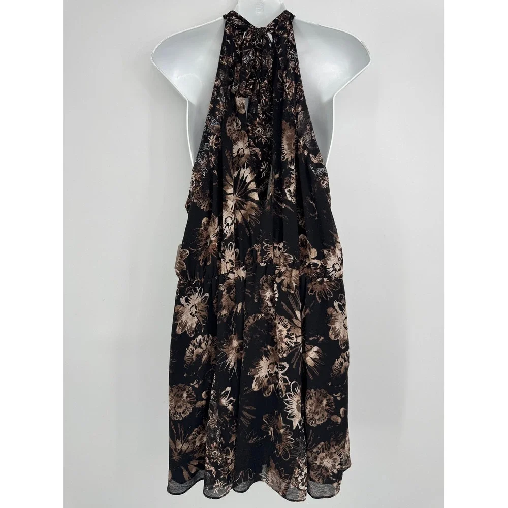 Free People Katerina Mini Dress Large Black Floral Halter Neck Boho Party Chic